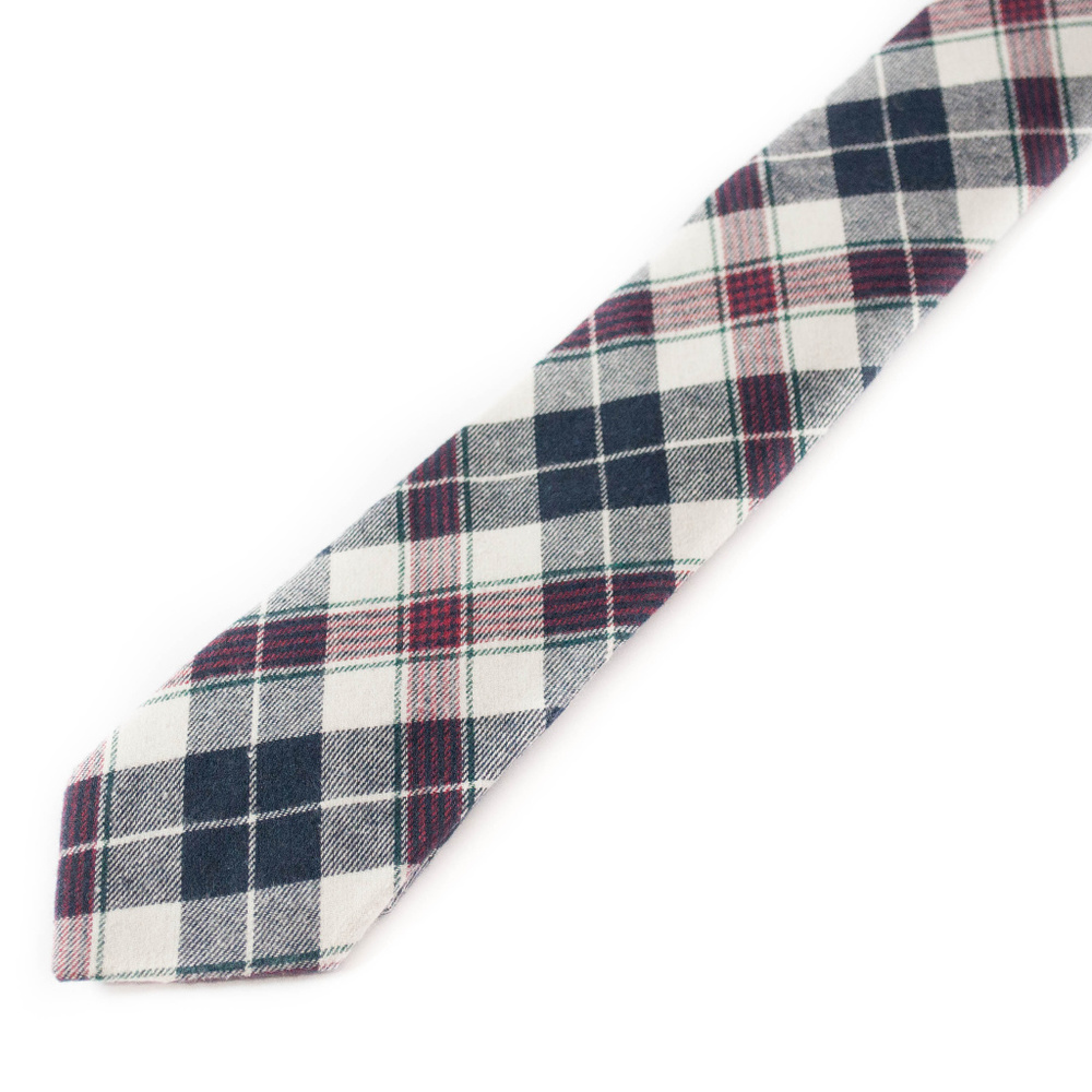 Men's Navy & Maroon Plaid Flannel Necktie - Picture 2 of 3